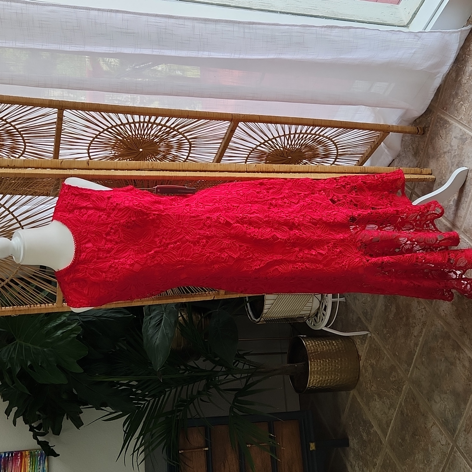 Shoshanna Lace Overlay, Assymetrical Ruffle-Hem Midi. Hot Pink, Size 10.